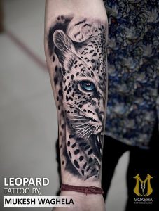 Leopard  Tattoo By Mukesh Waghela The Best Tattoo Artist In Goa At Moksha Tattoo Studio Goa – India.