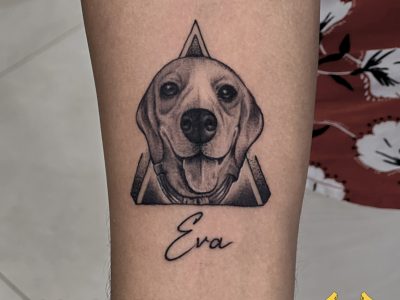 Dog Portrait Tattoo By Mukesh Waghela Best Tattoo Artist In Goa At Moksha Tattoo Studio Goa India.