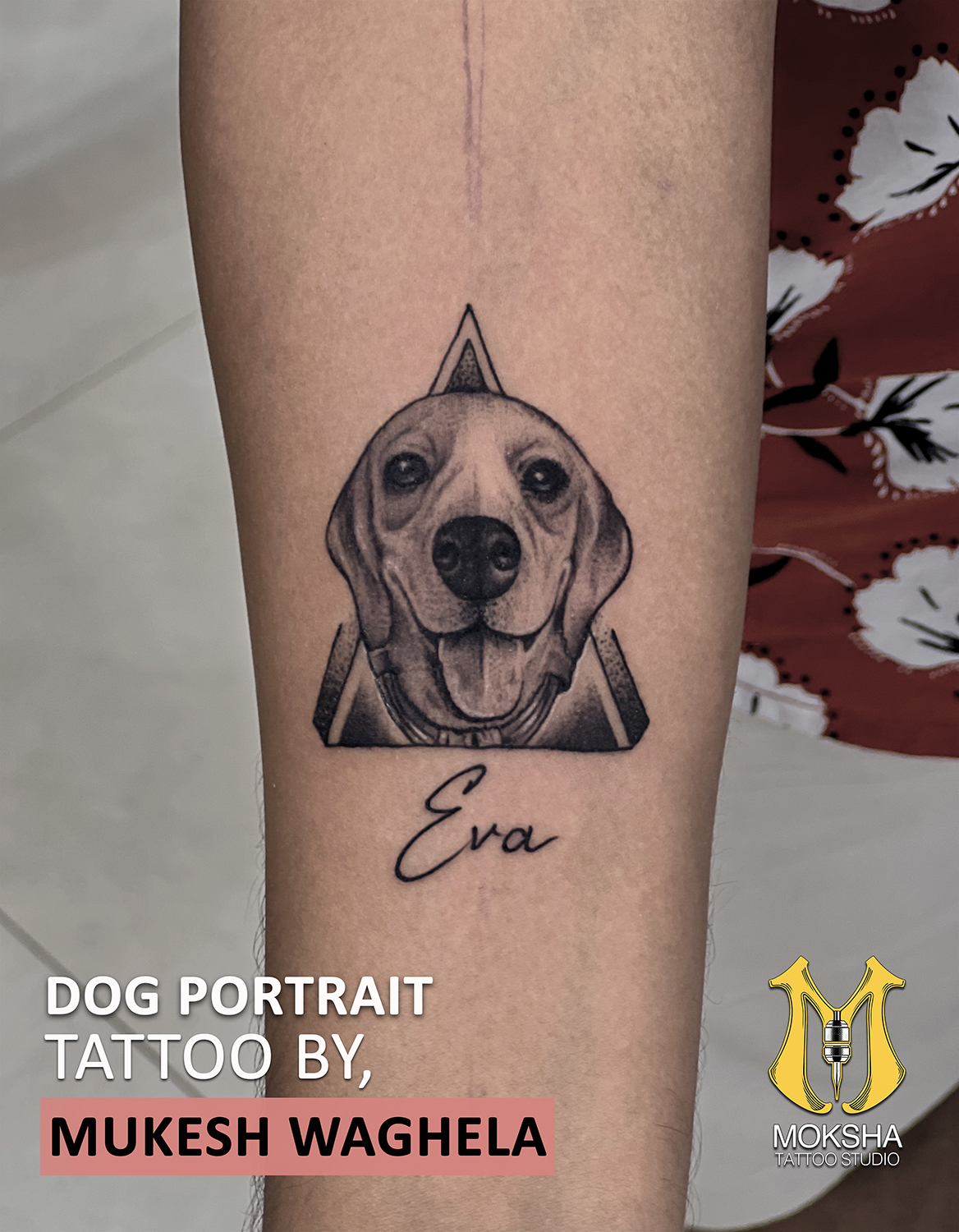 Dog Portrait Tattoo By Mukesh Waghela Best Tattoo Artist In Goa At Moksha Tattoo Studio Goa India.