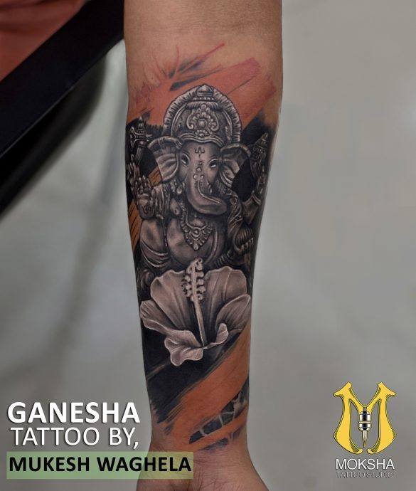 Ganesha Tattoo By Mukesh Waghela Best Tattoo Artist In Goa At Moksha Tattoo  Studio Goa India. - Best Tattoo Artist in Goa Safe, Hygienic #1 Best Tattoo  Studio In Goa India
