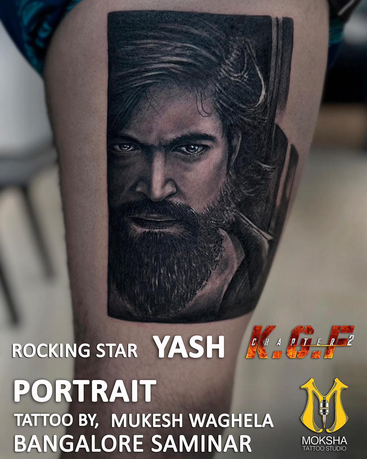 Actor Yash Portrait Tattoo By Mukesh Waghela The Best Tattoo Artist In Goa At Bangalore Seminar.