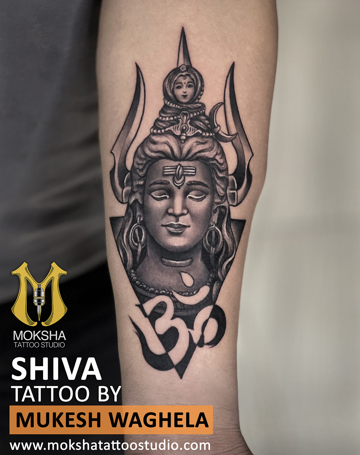 Shiva with Om and Trishul Tattoo