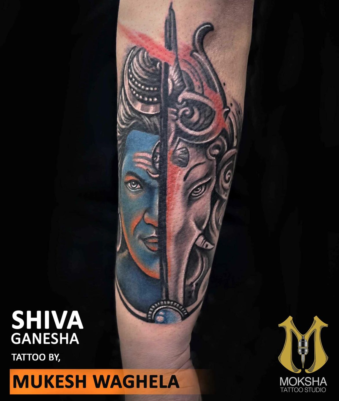 shiva-ganesha-tattoo-by-mukesh-moksha-tattoo-studio-goa-india Shiva Ganesha Tattoo by Mukesh Moksha Tattoo Studio Goa India.